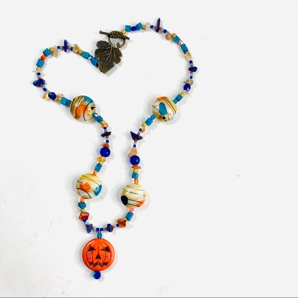 Handmade Harvest Pumpkin Halloween Necklace Crafted by McGlamorous - Picture 7 of 11